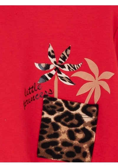 Nk Kids Kız Bebek Pamuklu Leopar Cep Detaylı Sweatshirt-14789 Kırmızı