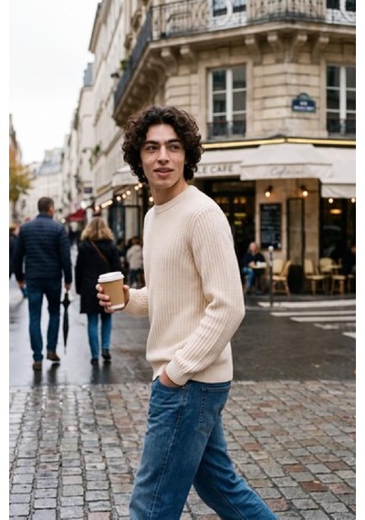 Jack & Jones Jjjaxon Erkek Bisiklet Yaka Triko Kazak Günlük Şık Ekru