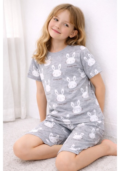 Beka Kids Kız Çocuk Kısa Kollu Ve Şortlu Bisiklet Yaka Rahat Desenli Pijama Takımı Alt-üst Takım Gri Beka Kids Kız Çocuk Kısa Kollu Ve Şortlu Bisiklet Yaka Rahat Desenli Pijama Takımı Alt-üst Takım Gri