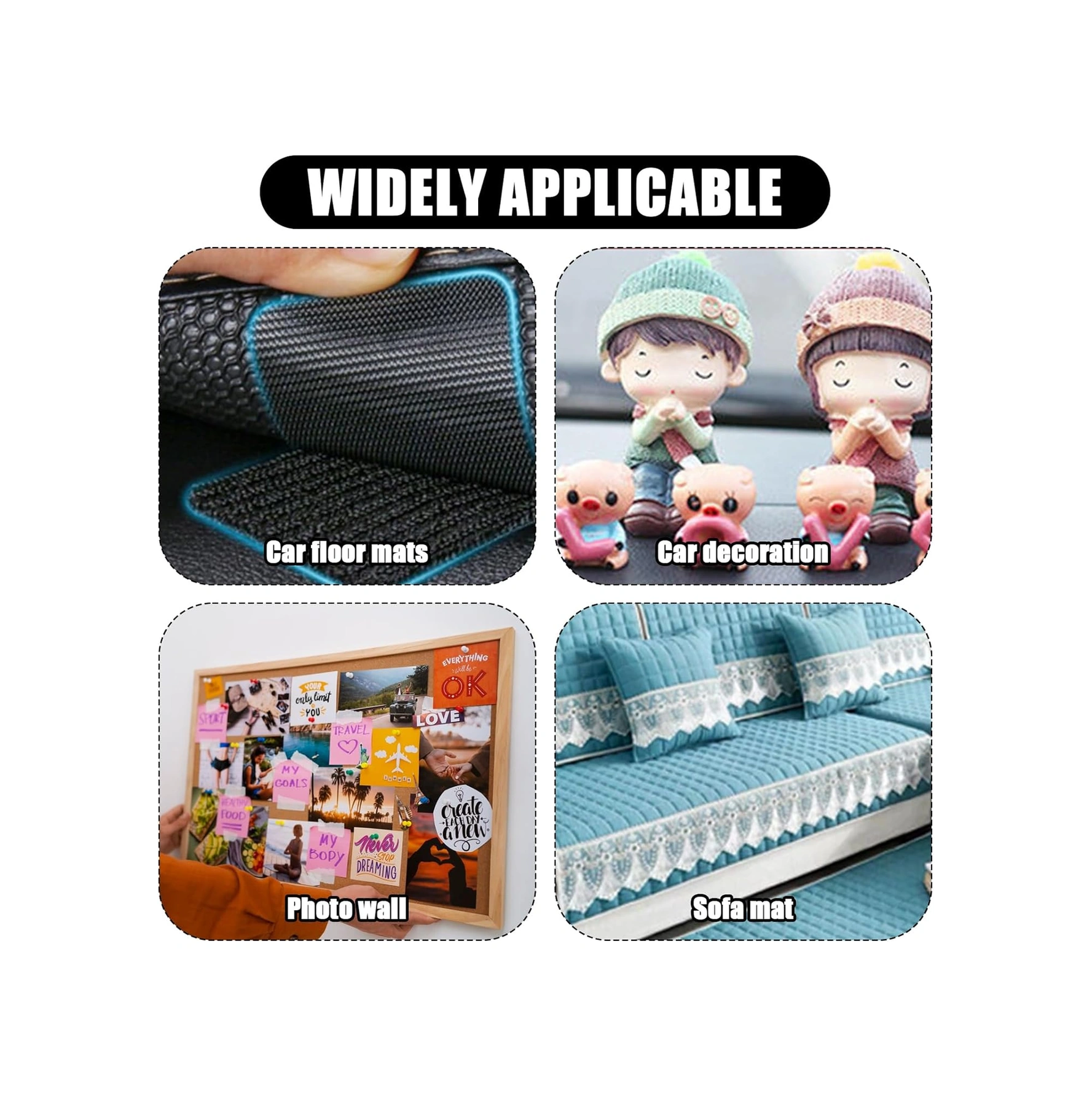 Araç Ev Ofis Çok Amaçlı Kaydırmaz Çift Taraflı Cırt Velcro Bant 16 Lı Set 23x70mm Siyah 0