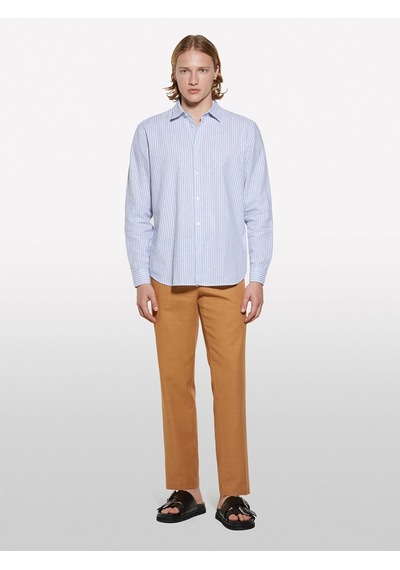 Sisley Keten Karışımlı Çizgili Regular Fit Gömlek Erkek Beyaz Gömlek - 325p51fcsq03g