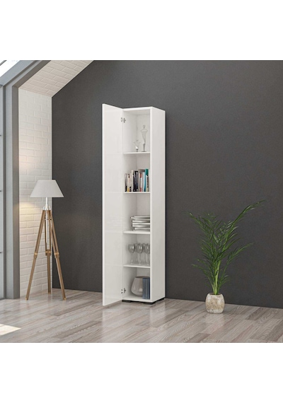 Modilayn Çilek Tek Kapaklı 5 Raflı Çok Amaçlı Dolap, Banyo Dolabı, Mutfak Dolabı Beyaz