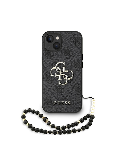 Apple Uyumlu iPhone 14 Kılıf Guess Lisanslı Bilek Askı İpli Metal 4g Ve Yazı Logolu Kapak Siyah