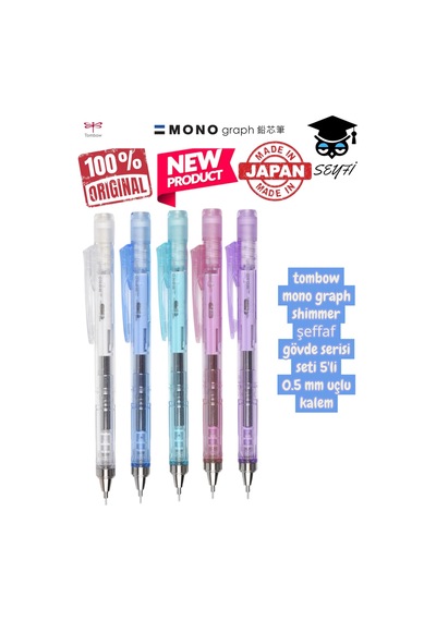 Tombow Mono Graph Shimmer Şeffaf Gövde Serisi Seti 5'li 0.5 Mm Uçlu Kalem Çok Renkli