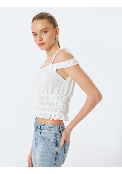 Koton Gipeli Askılı Crop Slim Fit Tişört Ekru 5sal10061ık Ekru