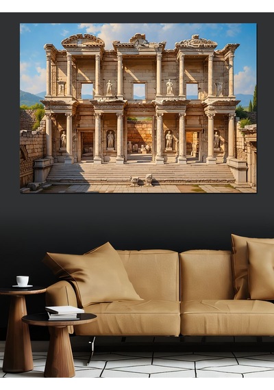 Ahşap Tablo Antik Efes Celsus Kütüphanesi Manzarası