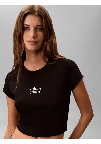 Calvin Klein Ss Seasonal Logo Bab, Ub1 Siyah Kadın T-shirt