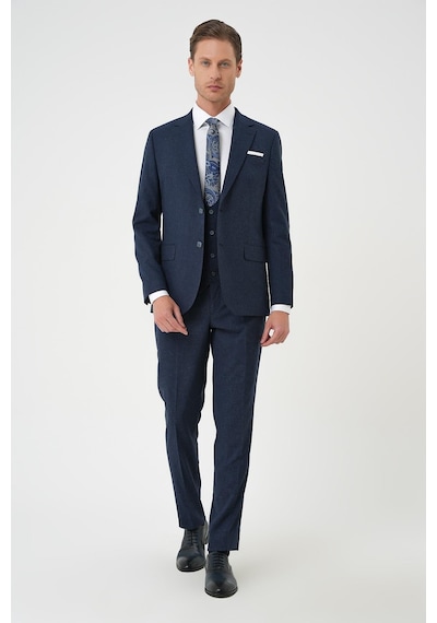 Efor Slim Fit Çift Yırtmaç Keten Karışımlı Yelekli Klasik Lacivert Takım Elbise Tk 914 Lacivert Efor Slim Fit Çift Yırtmaç Keten Karışımlı Yelekli Klasik Lacivert Takım Elbise Tk 914 Lacivert
