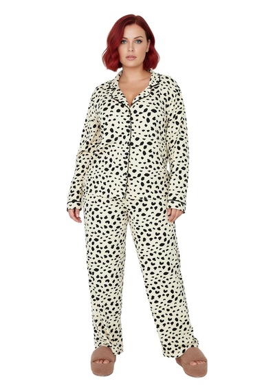 Ersefa Kadın Benekli Gömlek Yaka Pijama Seti Fonksiyonel Dayanıklı Kalit Çok renkli