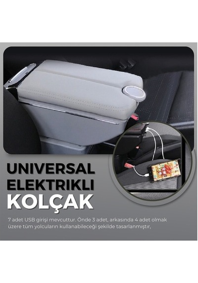 Tiger Marketing Gri Oto Kolçak Kol Dayama Çift Açılır 7 Usb Girişli Tüm Araçlar İçin