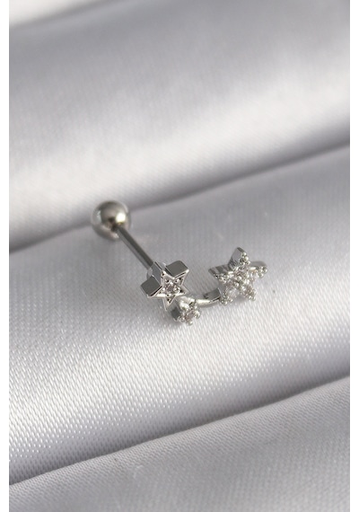 316l Çelik Gümüş Renk Zirkon Taşlı Yıldız Tragus Piercing Tj Tdrtr
