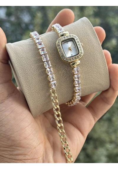 Qulothes Special Zirkon Baget Taş Bileğe Sarmalı Kadın Kol Saati Beyaz