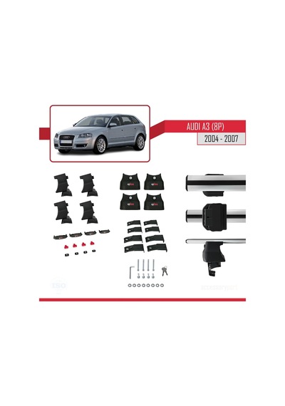Audi A3 8p 2004-2007 Arası İle Uyumlu Ace-4 Ara Atkı Tavan Barı Gri