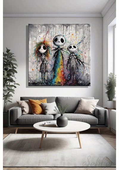 Kare Kanvas Duvar Tablosu Tekli Salon Mutfak Yatak Odası Ofis Noel Gecesi Kabusu Pop-art Çok Renkli