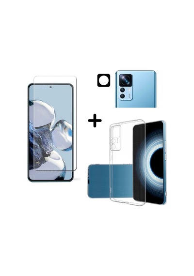 Xiaomi Mi 12t Pro İle Uyumlu Kılıf Şeffaf Temperli Kırılmaz Cam Ekran Ve Kamera Lens Koruyucu Seti