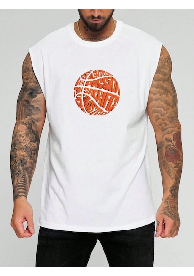 Basketbol Yopu Baskılı Kolsuz Tişört BEYAZ