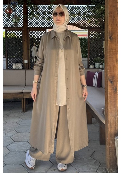 Rabia Şamlı Elif Pantolonlu Takım Vizon Normal