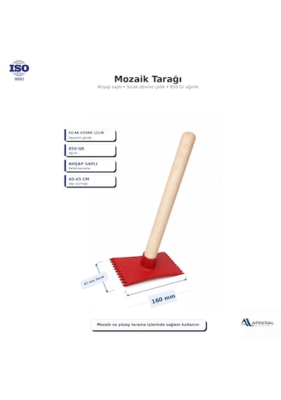 Mozaik Tarağı Ahşap Saplı Dövme Çelik Beton Sıva Dekorasyon Taş Çekici