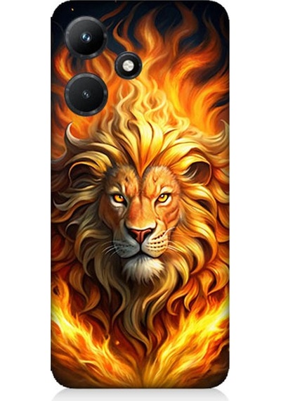 İnfinix Hot 30i Uyumlu Alevler İçinde Aslan Desenli Silikon Kılıf Çok Renkli