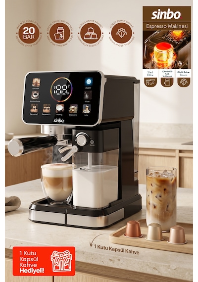 Scm-3030 Pro Kapsüllü & Toz Kahve Espresso Makinesi 20 Bar, Renkli Dokunmatik Ekran, Süt Hazneli