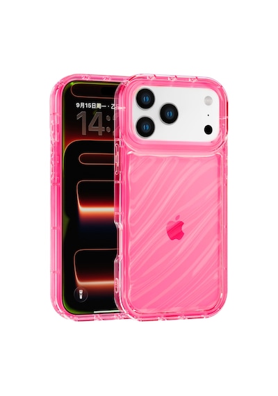 Apple Uyumlu iPhone 17 Pro Max Telefon Kılıfı Kamera Çıkıntılı Kabartmalı Parlak Desenli Darbe Emici Silikon Kılıf Pembe