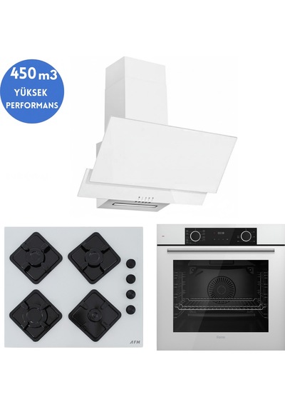 Ferre Ve Afm Tech Fryart Noora Beyaz XE63CB + FM2-BD2201 + FM3301 Ankastre Set