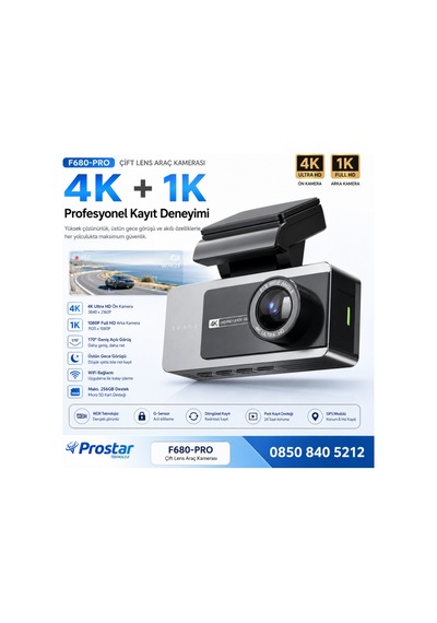 F680-pro 4k Ultra Hd Çift Kameralı Araç Kamerası Dashcam - Wifi, Gps, 24 Saat Park Modu