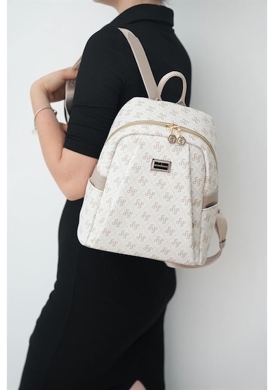 Silver Polo Sp926 Kadın Sırt Çantası Monogram Bej-kum