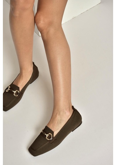 Fox Shoes Y820400104 Kahverengi Triko Kumaş Toka Detaylı Kadın Babet Kahverengi