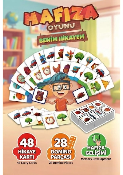 Hafıza Oyunu Benim Hikayem 48 Hikaye Kartı Ve 28 Domino Parçası Eğitici Zeka Geliştirici Kutu Oyunu