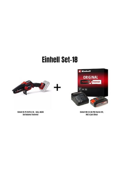 Einhell Set-18 GE-PS 18/15 Li Bl - Solo Akülü Dal Budama Testeresi + Einhell 18V 2.5AH Pxc Starter Kit Akü & Şarj Cihazı
