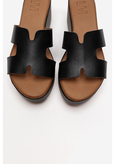 Luvishoes Luvi Shoes Lıa Siyah Cilt Hakiki Deri Kadın Dolgu Topuklu Terlik Siyah