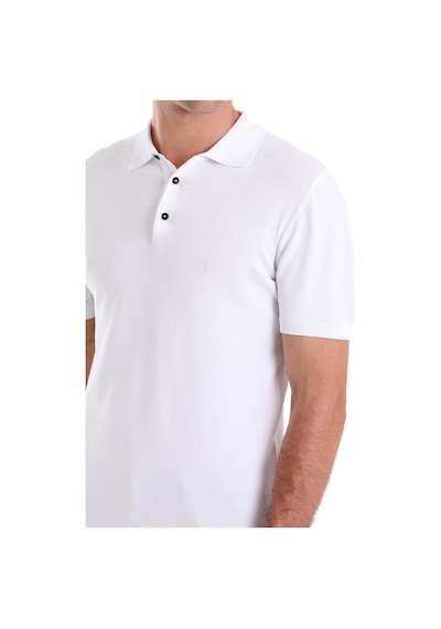 Hatemoğlu Beyaz Comfort Fit Düz Polo Yaka Rayon Triko Tişört Beyaz
