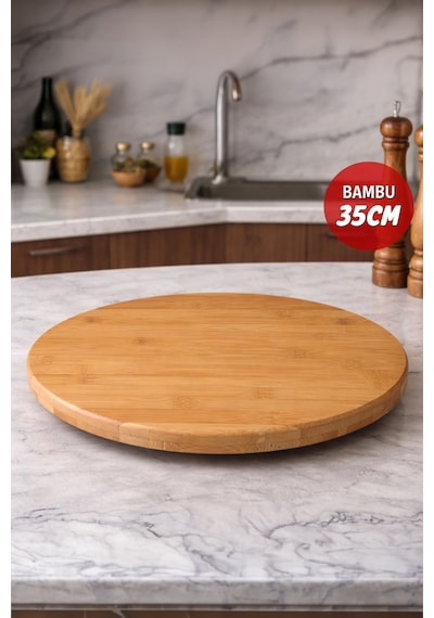 Bambu 35 Cm Yuvarlak Pasta Pizza Kahvaltı Sunum Tabağı Kahverengi