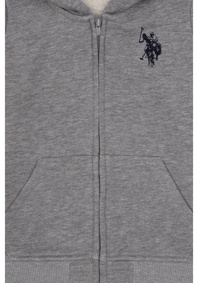 U.S. Polo Assn. Erkek Çocuk Gri Melanj Fermuarlı Kapüşonlu Sweatshirt 50316706-VR086