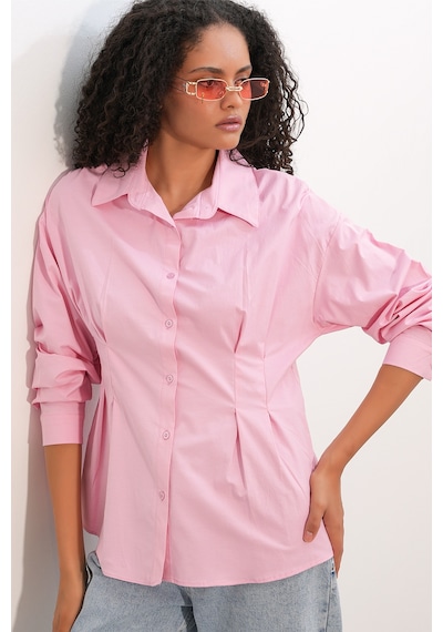 Bigdart Kadın Belden Oturtmalı Poplin Gömlek 20384 - Pembe