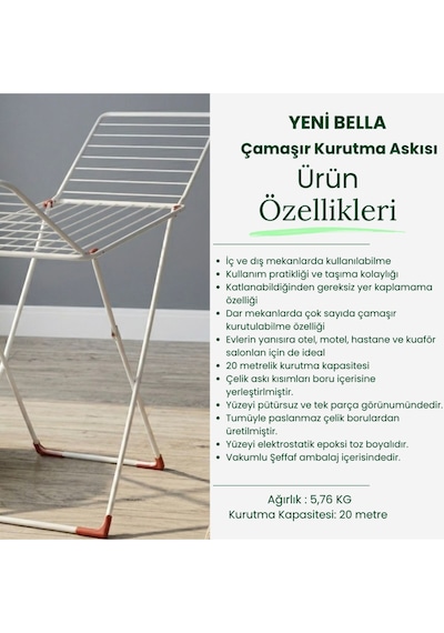 Evin New Bella Katlanabilir Çamaşır Kurutmalık 20 M Kapasiteli Dayanıklı Metal Askılık Siyah