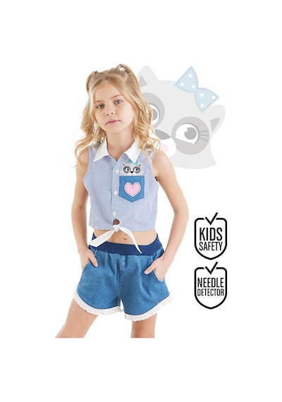 Rakun Kız Gömlek Denim Şort Takım