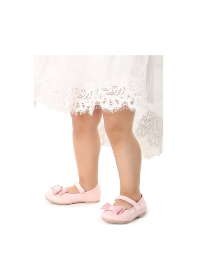 Kiko Kids Cırtlı Fiyonklu Kız Çocuk Babet Ayakkabı Ege 200 Rugan Pudra