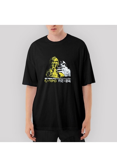 Star Wars C-30 And R2-D2 Oversize Siyah Tişört Siyah