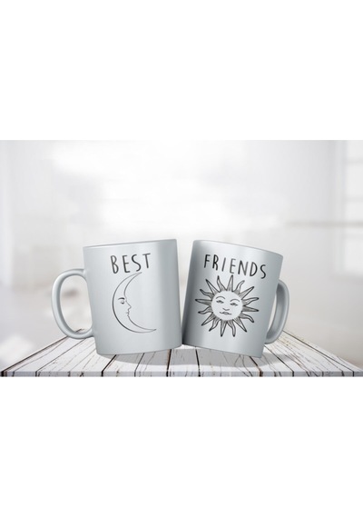 Ikra Medya - Ay Güneş - Best Friends Ikili Kupa Takımı- Makinede Yıkanabilir Beyaz