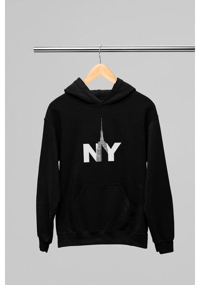 Magors Stıl-x Newyork Baskılı Unısex Kapüşonlu Sweatshırt Siyah-3