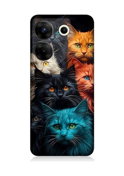 Tecno Camon 20 Pro 5g Uyumlu Renkli Sevimli Kedi Yüzleri Desenli Silikon Kılıf
