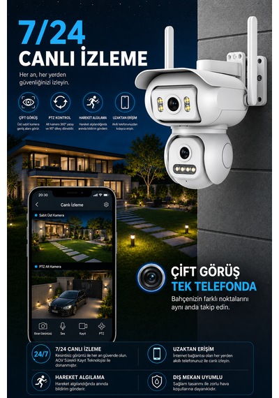 2 Kameralı Wifi 6mp Hareket Algılamalı Adaptörlü Güvenlik Kamerası
