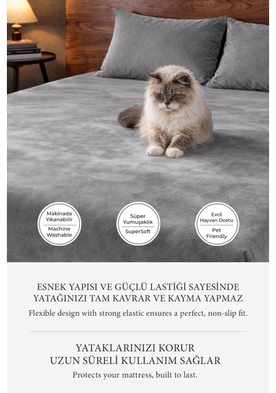 Süper Yumuşak Flanel Kadifemsi Peluş Lastikli Fitted Çarşaf Seti Kaymaz Tek/çift Kişilik Gri