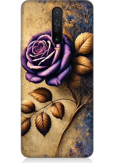 Xiaomi Poco X2 Uyumlu Kuru Yaprakta Mor Gül Desenli Silikon Kılıf Çok Renkli