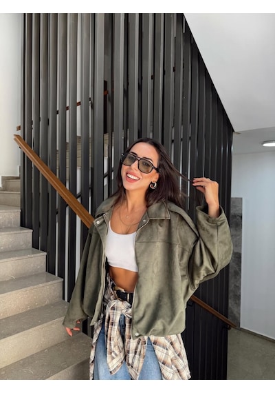 Prifaldi Premium Oversize Süet Bomber Ceket Haki