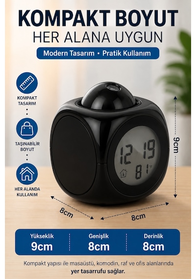 Duvara Yansıtan Projeksiyonlu Dijital Çalar Saat Konuşan Termometreli Led Alarm Masa Saati Pilli & Kablolu Kullanım Siyah Duvara Yansıtan Projeksiyonlu Dijital Çalar Saat Konuşan Termometreli Led Alarm Masa Saati Pilli & Kablolu Kullanım Siyah