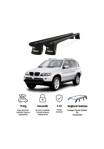 Trio-ı Bmw X5 E53 2004-2007 Uyumlu Siyah Kilitli Ara Atkı 135cm Port Bagaj Tavan Barı