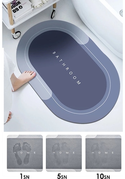Sihirli Su Emici Kaymaz Tabanlı Banyo Paspası Mavi
